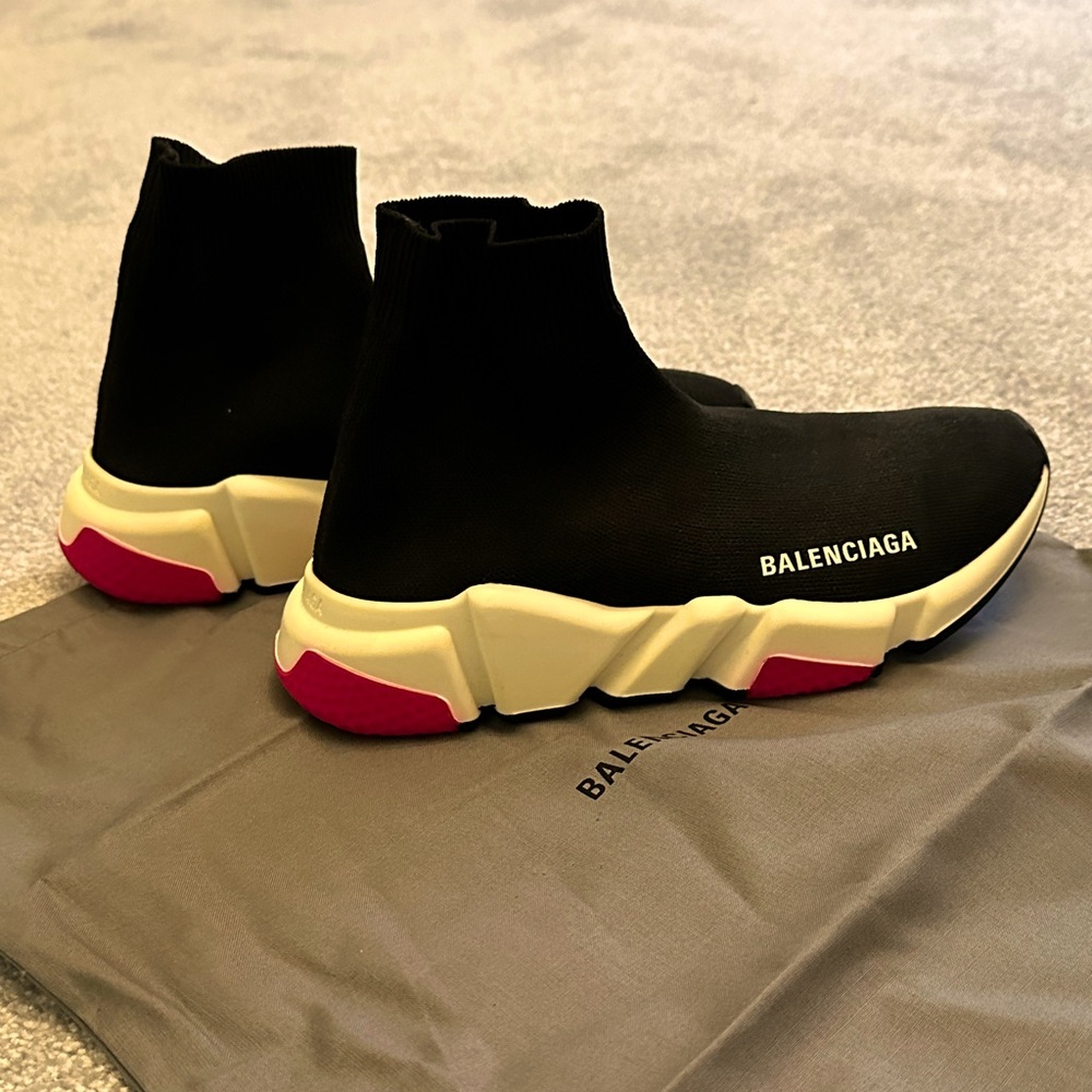 New Balenciaga knit sock trainer sneakers with white and pink sole